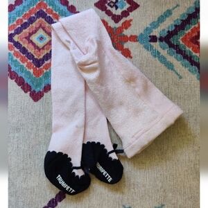 TRUMPETTE Tights | Size 12-18 Months | Baby Girl Pink Tights Black Bow